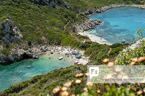 Greece  Ionian Islands  Porto Timoni beach seen from mountaintop