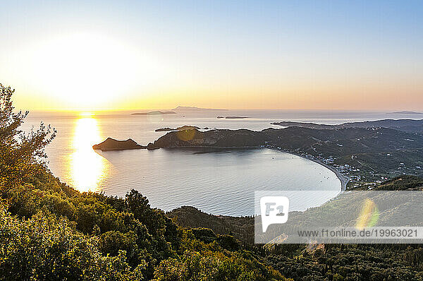 Greece  Ionian Islands  Sunset over Agios Georgios Pagon bay