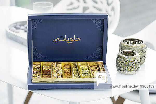 Box of Arabic baklava sweets