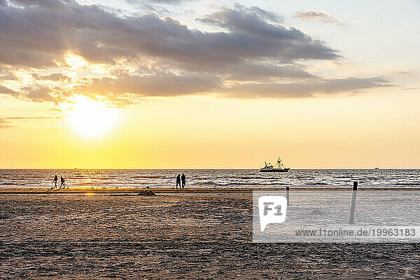 Germany  Schleswig-Holstein  St. Peter-Ording  North Sea beach at sunset