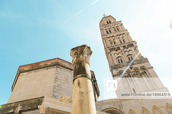 Croatia  Split-Dalmatia County  Split  Column in front of tower of Cathedral of Saint Domnius