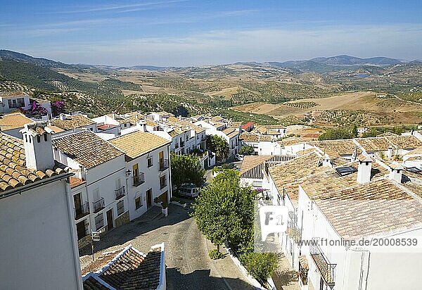 Rooftops in the Andalucian village of Zahara de la Sierra  Cadiz province  Spain in the Parque Natural de Sierra de Grazalema