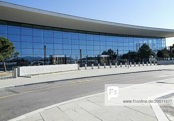 Modern architecture of airport terminal building Gibraltar international airport  British terroritory in southern Europe