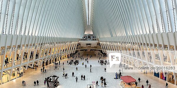 World Trade Centre WTC Oculus modern architecture by Santiago Calatrava Panorama in New York  USA  North America