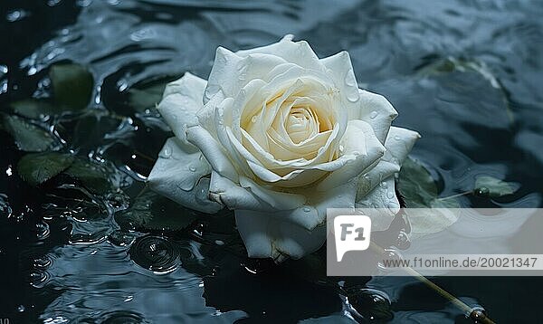 Elegante weiße Rose  die sich im dunklen Wasser spiegelt und Reinheit und ruhiges AI symbolisiert  KI generiert