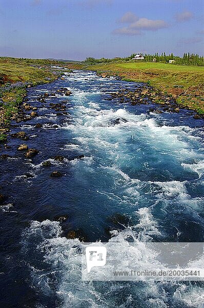 The fast-flowing Asbrands river near Geysir  south-central Iceland