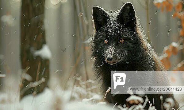 Porträt eines Schwarzfuchses im Winterwald. Wildlife Szene AI generiert  KI generiert