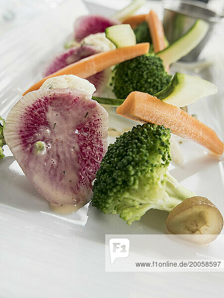 Broccoli  Carrots and Watermelon Radish Salad
