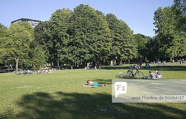 Menschen im Sommer  die das Grün und die Ruhe von Het Park im Zentrum von Rotterdam  Niederlande  genießen  Europa