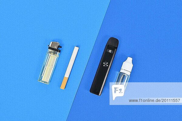 Comparison between electronic and real cigarette with lighter and liquid solution