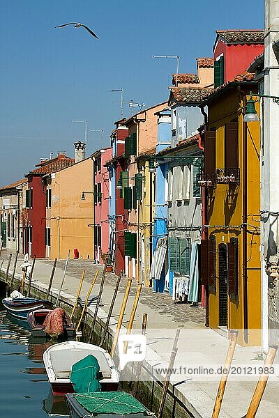 Town view of the small town of Burano in the lagoon of Venice  Italy  Europe