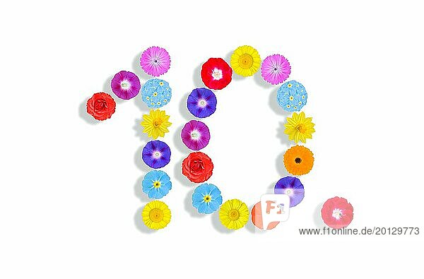 Number written on white background with colorful flowers  Graphic  Illustration