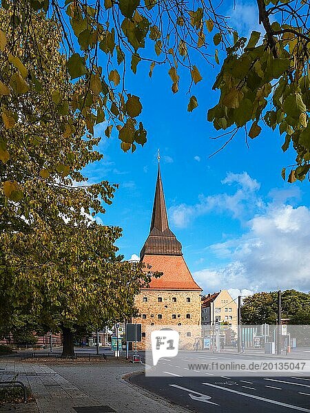 View of the Steintor in the Hanseatic city of Rostock in autumn