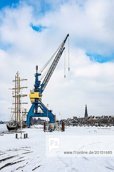 Winter in the city harbour in Rostock