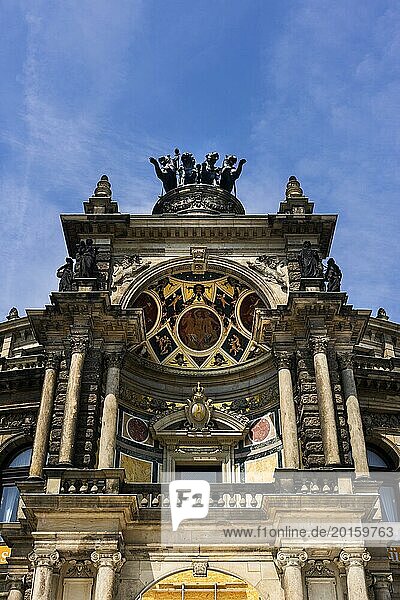 Semperoper in the Old Town  architecture  attraction  famous  equestrian statue  opera  music  historical  history  architecture  building  UNESCO  World Heritage Site  culture  cultural history  reconstruction  renovation  tourism  city trip  building  baroque  Saxony  Dresden  Germany  Europe
