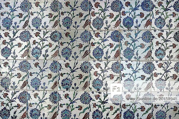Iznik tiles in the Topkapi Palace  Istanbul  Turkey  Asia