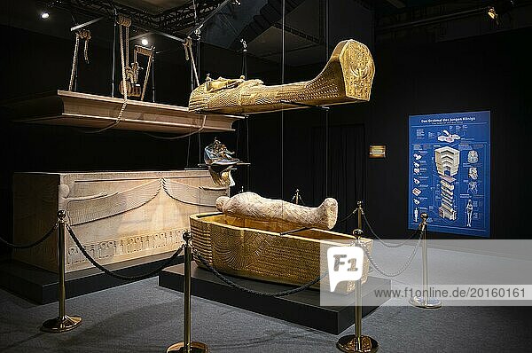 Exhibition about Tutankhamun  immersive  interactive  explosive display of the tomb  sarcophagus  Hanns-Martin-Schleyer-Halle  Stuttgart  Baden-Württemberg  Germany  Europe