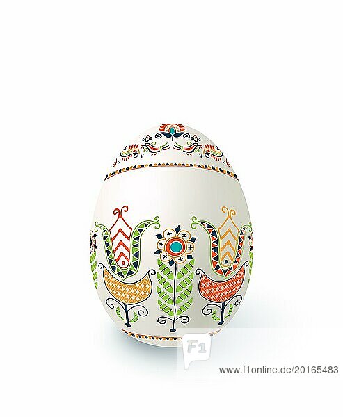 Floral motif painted Easter egg over white background  vector illustration
