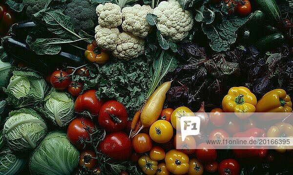 Variety of fresh vegetables background. Top view  flat lay AI generated
