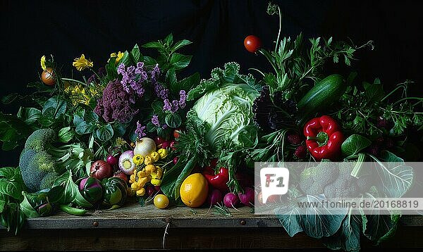 Still life Vegetables  Herbs and Fruit as ingredients in cooking. AI generated