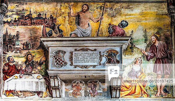 Frescoes with everyday scenes  Duomo di San Marco  old town centre with magnificent aristocratic palaces and Venetian-style arcades  Pordenone  Friuli  Italy  Pordenone  Friuli  Italy  Europe