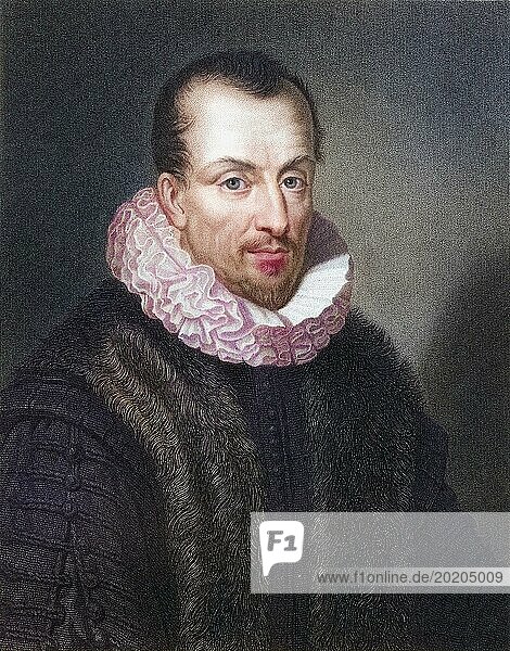 Jacques de Thou  auch Thaunus genannt  1553-1617 Französischer Staatsmann  Bibliophiler und Historiograph Aus dem Buch Gallery of Portraits  1833.  Historisch  digital restaurierte Reproduktion von einer Vorlage aus dem 19. Jahrhundert  Record date not stated