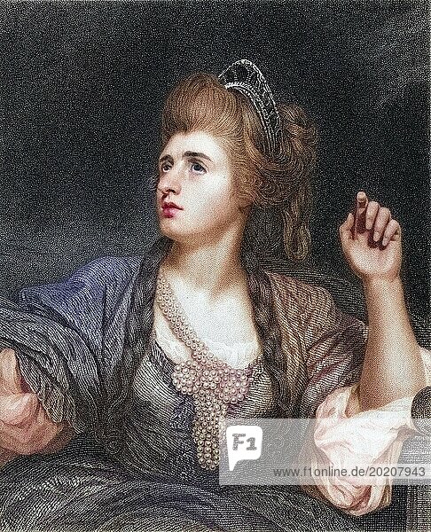 Sarah Siddons  geborene Kemble  1755-1831. Eine der größten englischen Tragödiendarstellerinnen. Aus dem Buch Gallery of Portraits  veröffentlicht 1833.  Historisch  digital restaurierte Reproduktion von einer Vorlage aus dem 19. Jahrhundert  Record date not stated