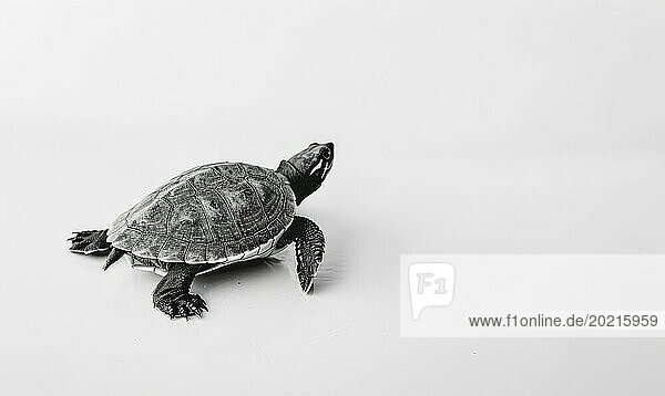Eine Schildkröte vor einem einfarbigen Hintergrund in Schwarz und Weiß mit hohem Kontrast und klaren Panzermustern  die AI erzeugt  KI generiert