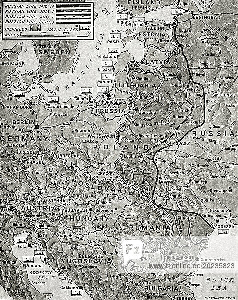 Map showing the advance of the Russian Army in their effort to wipe out the enemy  August 1944. From The War in Pictures  Fifth Year.