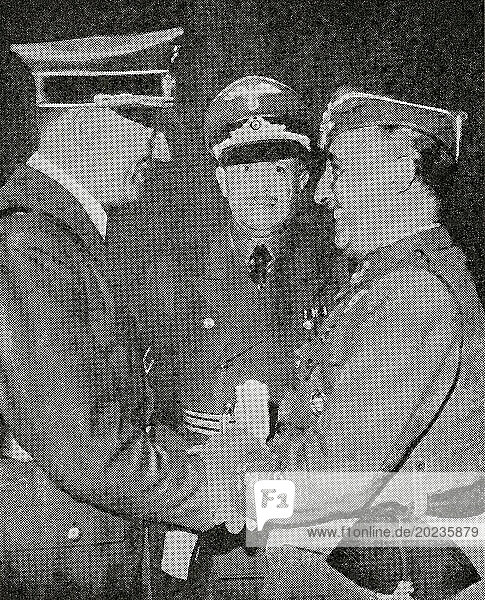 EDITORIAL Hitler's meeting with Franco in an attempt to gain new allies  23-28 October  1940. Adolf Hitler  1889 – 1945. German politician  demagogue  Pan-German revolutionary  leader of the Nazi Party  Chancellor of Germany  and Führer of Nazi Germany from 1934 to 1945. Francisco Franco Bahamonde  aka El Caudillo  1892 – 1975. Spanish military general  ruler of Spain from 1939 to 1975 as a dictator. From The War in Pictures  Sixth Year.