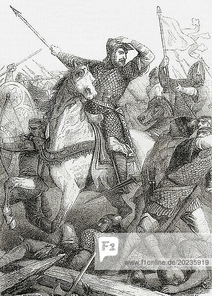 The Battle of Hastings  14 October 1066  fought between the Norman-French army of William  the Duke of Normandy  and the English army under the Anglo-Saxon King Harold Godwinson  it began the Norman Conquest of England. From Cassell's Illustrated History of England  published 1857.