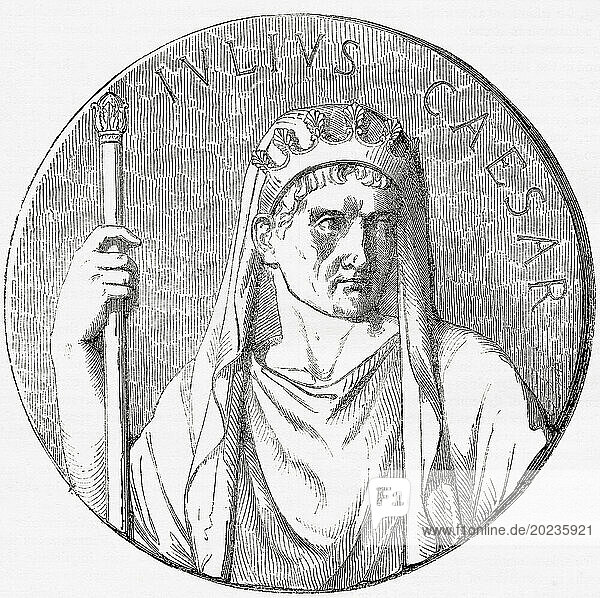 Julius Caesar  100 BC-44 BC. Dictator of the Roman Republic  military general  politician  author of his own histories. From Cassell's Illustrated History of England  published 1857.
