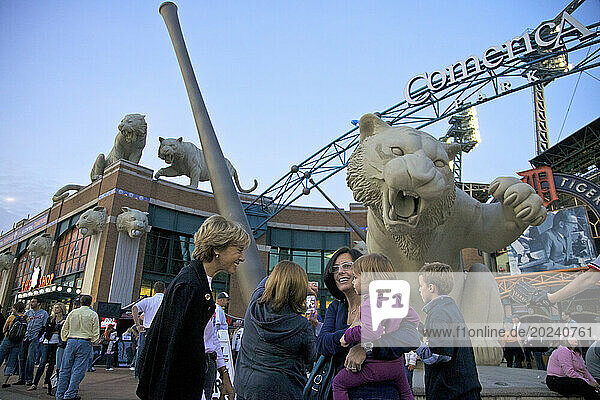 Baseball fans wait outside a stadium for a baseball game in Detroit  Michigan  USA; Detroit  Michigan  United States of America