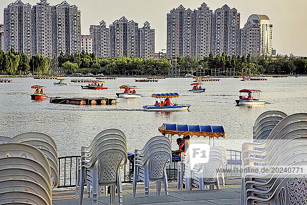 Boats in Century Park in the Pudong New Area of Shanghai; Shanghai  People's Republic of China