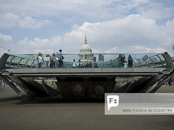 View of St. Paul's Cathedral and the Millennium Bridge from Tate Modern; London  England
