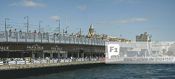 Galata Bridge fish restaurants in Istanbul; Istanbul  Turkey