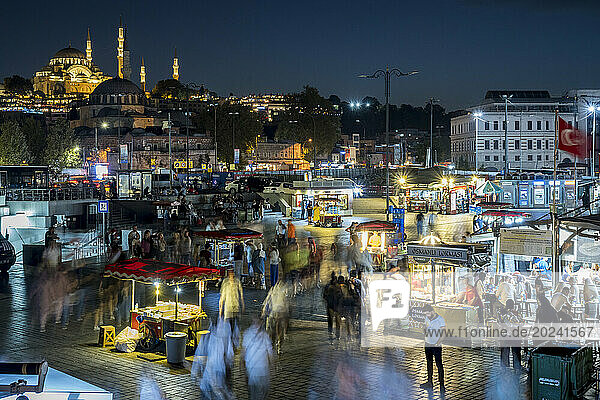 Eminonu Square and Suleymaniye Mosque at night in Istanbul; Istanbul  Turkey