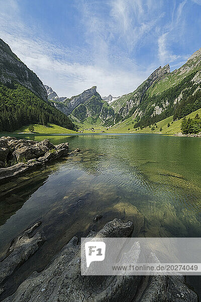 Switzerland  Appenzell Innerrhoden  Scenic view of Seealpsee lake in Appenzell Alps