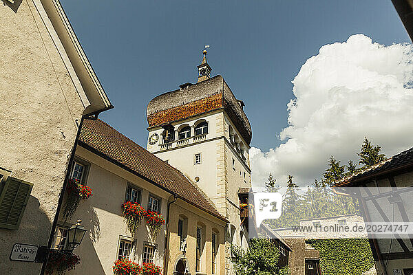 Austria  Vorarlberg  Bregenz  Martinsturm tower with summer clouds in background