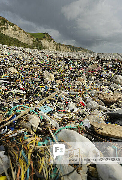 France  Normandy  Beach covered in plastic garbage