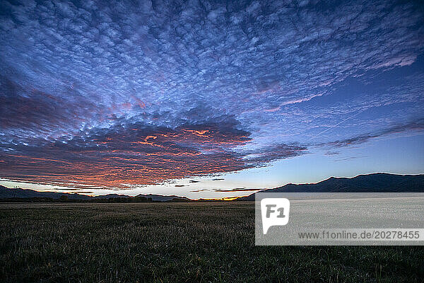 USA  Idaho  Bellevue  Dramatic sky over landscape at sunrise