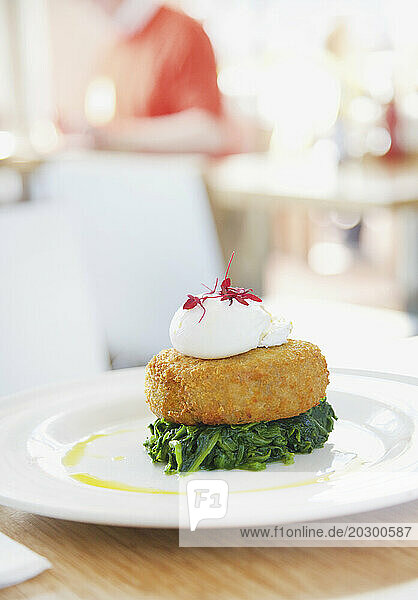 Hake Fishcake on Spinach with Poached Egg
