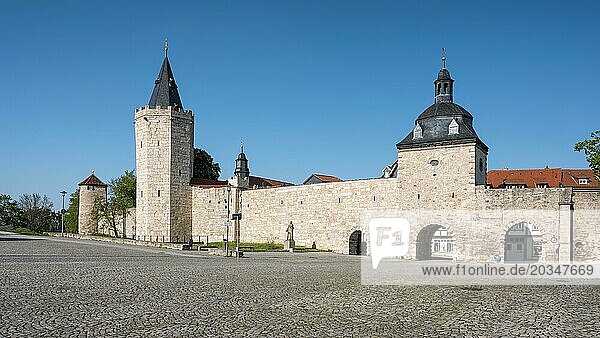 Town wall with Frauentor gate and defence towers  Mühlhausen  Thuringia  Germany  Europe
