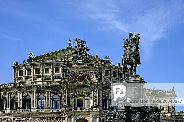 The world-famous Semper Opera House on Theatre Square in the inner old town of Dresden  Saxony  Germany  Europe