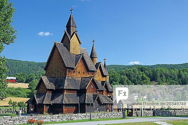 Heddal Stave Church in a green landscape  Notodden  Telemark  Norway  Europe
