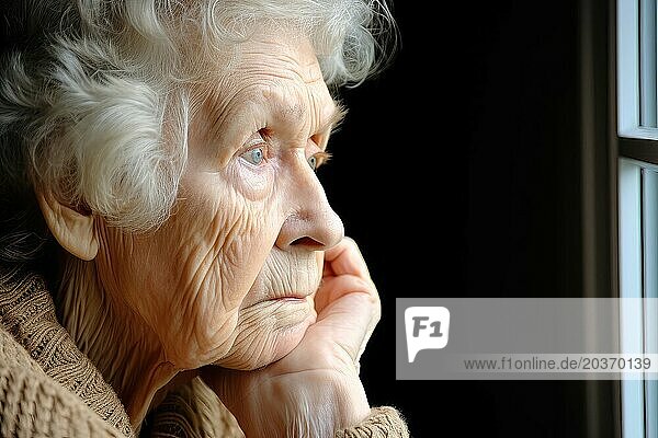 Close up portrait of a thoughtful grandmother.