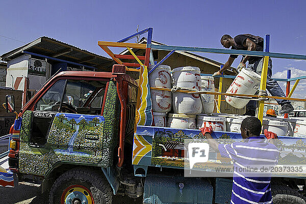 The truck known as the 'poopmobile' collects human waste from outside toilets in Port-au-Prince  Haiti.