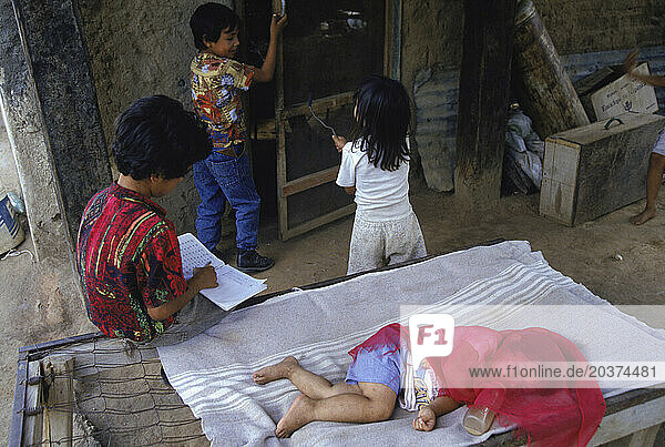 Children in a ranch house  Trincheras  Mexico.