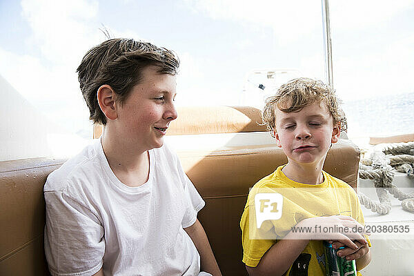 Brothers Make Silly Faces on Ferry from St Maarten to Anguilla