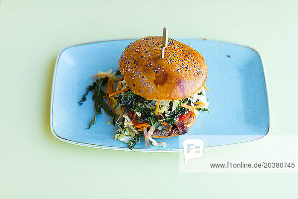 Hamburger mit Schwarzkohl, Karotten, Tomaten und Rindfleisch